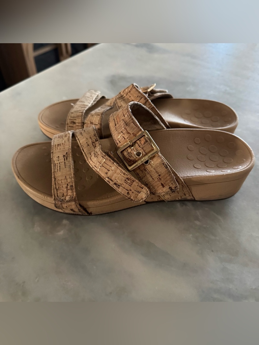 Vionic Pacific Rio Slide Sandals Cork Finish adjustable strap buckles